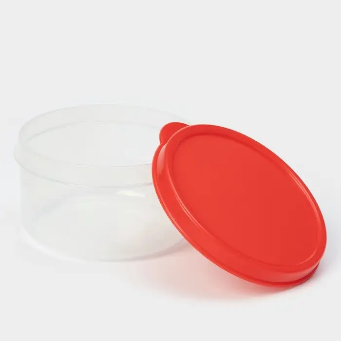 Контейнер круглый Доляна, пищевой, 150 мл, прозрачный, крышка красная Контейнер круглый Доляна, пищевой, 150 мл, прозрачный, крышка красная