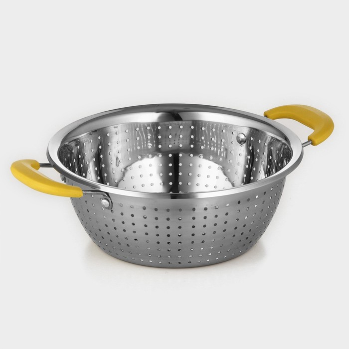 Дуршлаг из нержавеющей стали «Эдвин», d=22 см, две пластиковые ручки, цвет МИКС Дуршлаг из нержавеющей стали «Эдвин», d=22 см, две пластиковые ручки, цвет МИКС
