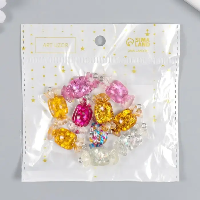 Декор для творчества пластик "Звёздная конфетка с петелькой" МИКС 0,4х1,3х2,8 см