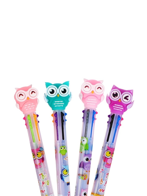 Ручка шариковая автоматическая 6-х цветная Совы (штрихкод на штуке) Ручка шариковая автоматическая 6-х цветная Совы (штрихкод на штуке)