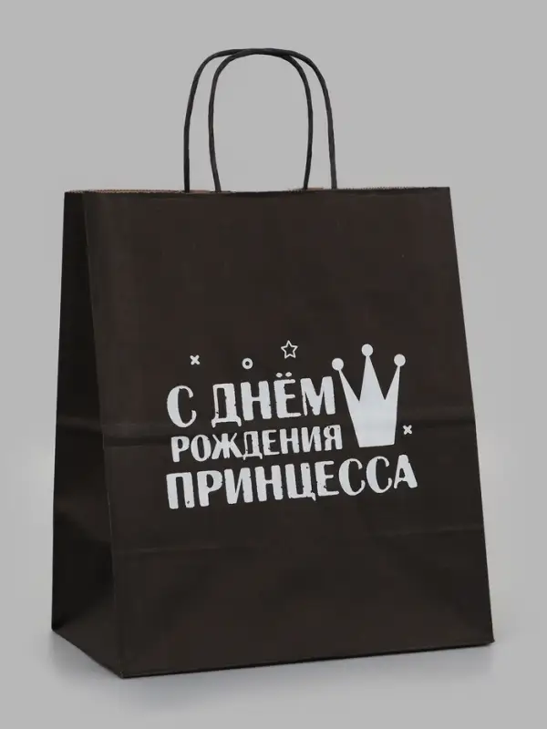 Пакет подарочный &laquo;С днем рождения принцесса&raquo;, 24&times;14&times;28 см, крафт