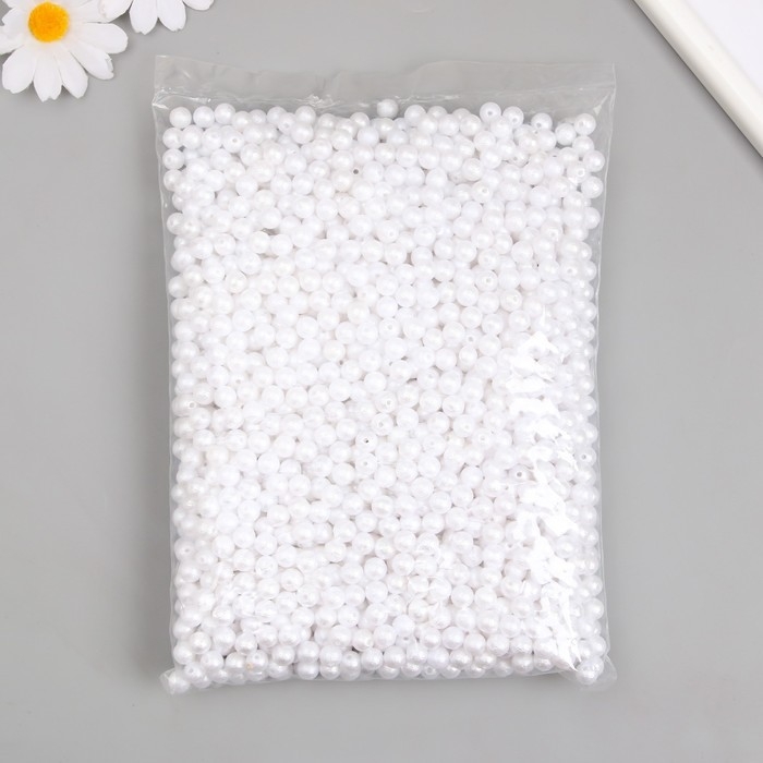 Бусины для творчества пластик "Жемчуг белый шершавый" d=0,8 см набор 500 гр