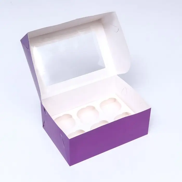Упаковка на 6 капкейков с окном сиреневая, 25×17×10 см Упаковка на 6 капкейков с окном сиреневая, 25×17×10 см