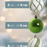 Ёлочные шары &laquo;Агнет&raquo;, d=6 см, набор 12 шт., волны, бело-зелёный