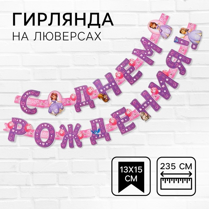 Гирлянда на люверсах "С Днем Рождения!", длина 235 см, Принцесса София