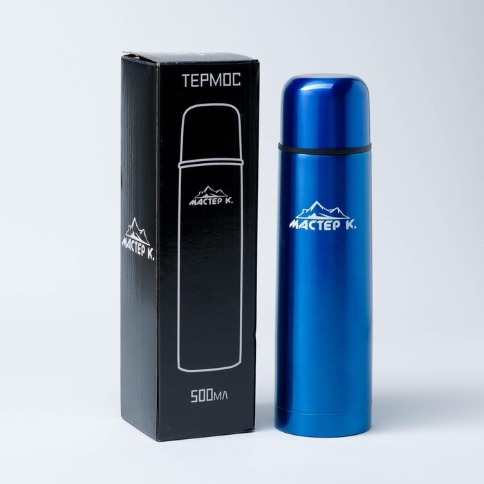 Термос, 500 мл, Гильза  Термос, 500 мл, Гильза "Мастер К", с кружкой, сохраняет тепло 24 ч, синий