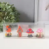 Сувенир полистоун "Домики-грибочки" набор 4 шт 3,5х3,5х5 см