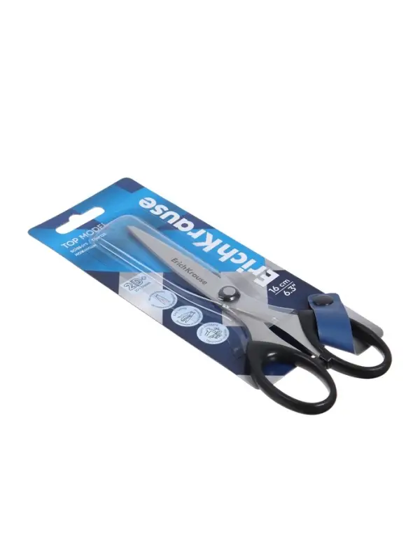 Ножницы ErichKrause Top Model, 16 см, с увеличенной толщиной лезвий из нержавеющей стали, чёрные