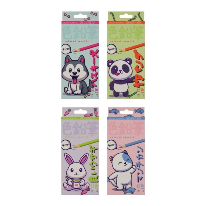 Карандаши цветные 12 цветов, BrunoVisconti KAWAII ANIMALS, грифель 0,4 мм, пластиковый корпус, МИКС Карандаши цветные 12 цветов, BrunoVisconti KAWAII ANIMALS, грифель 0,4 мм, пластиковый корпус, МИКС