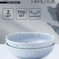 Тарелки глубокие Доляна &laquo;Коралл&raquo;, 700 мл, d=18.2 см, набор 2 шт., фарфор, голубые