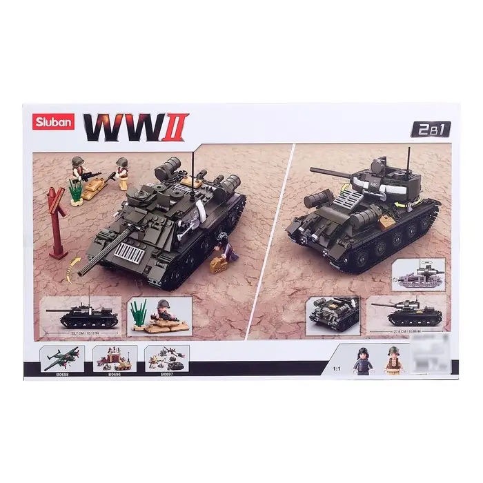 Конструктор Армия ВОВ Sluban &laquo;Боевой танк&raquo;, 2 варианта сборки, 687 деталей