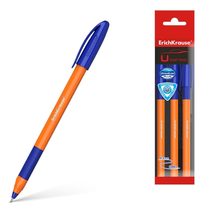 Набор ручек шариковых 3 штуки, ErichKrause U-109 Orange Stick&Grip, игольчатый узел 1.0 мм, чернила синие, супермягкое письмо, резиновый держатель, корпус оранжевый Набор ручек шариковых 3 штуки, ErichKrause U-109 Orange Stick&Grip, игольчатый узел 1.0 мм, чернила синие, супермягкое письмо, резиновый держатель, корпус оранжевый