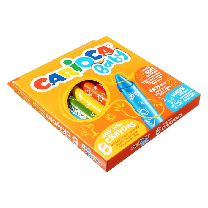 Мелки восковые 8 цветов, Carioca Мелки восковые 8 цветов, Carioca "Baby", супермягкие, большой корпус облегчающий захват, для малышей