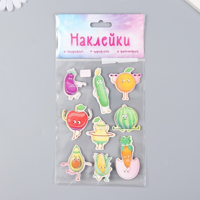 Наклейка картон 2 слоя Наклейка картон 2 слоя "Фрукты и овощи на спорте" 17х12 см