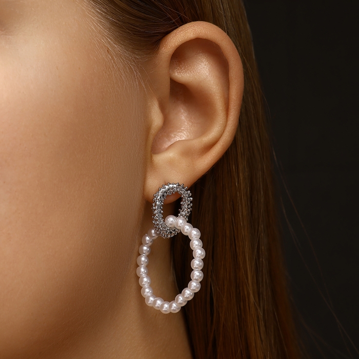 Серьги с жемчугом «Бусина» переплетение чувств, цвет серебро Серьги с жемчугом «Бусина» переплетение чувств, цвет серебро