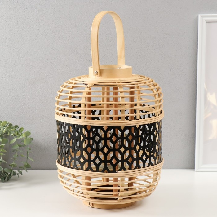 Подсвечник ротанг, металл Подсвечник ротанг, металл "Фонарик. Соты" 32,5х25х25 см