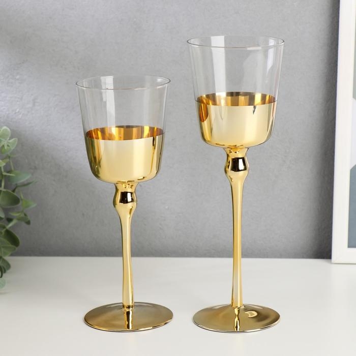 Подсвечник стекло набор 2 шт  Подсвечник стекло набор 2 шт "Романтика свечей" золото высота  23 см, 20 см