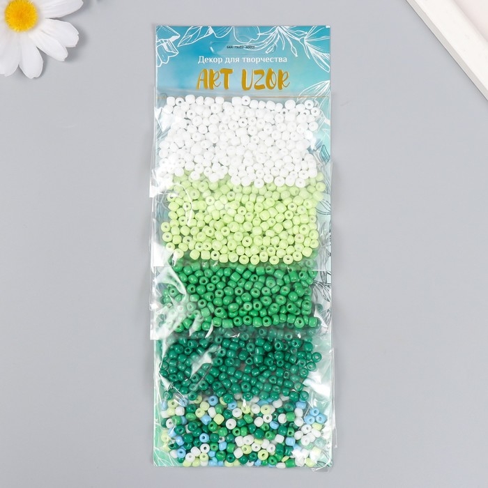 Бисер круглый 6/0  Бисер круглый 6/0 "Такой разный зелёный" 5 цветов х 20 гр 20х8х0,7 см