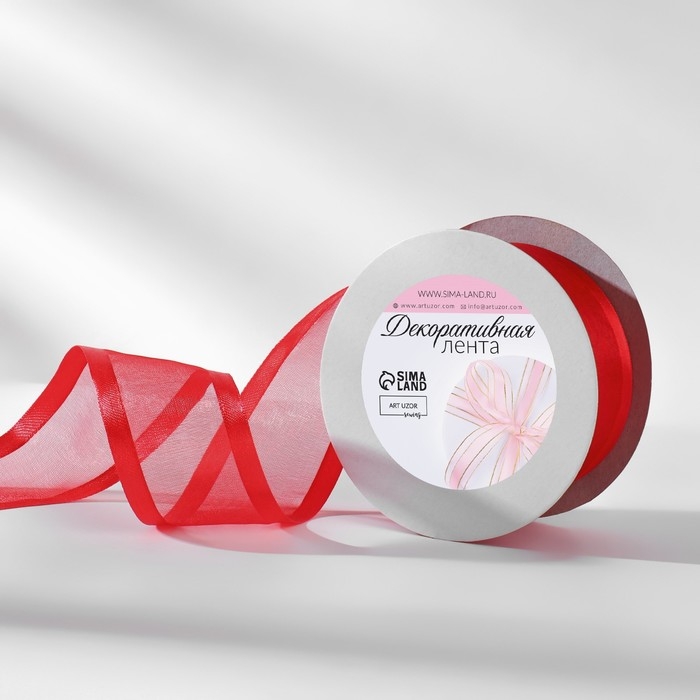 Лента декоративная, капроновая/атласная, 40 мм, 18 ± 1 м, цвет красный Лента декоративная, капроновая/атласная, 40 мм, 18 ± 1 м, цвет красный