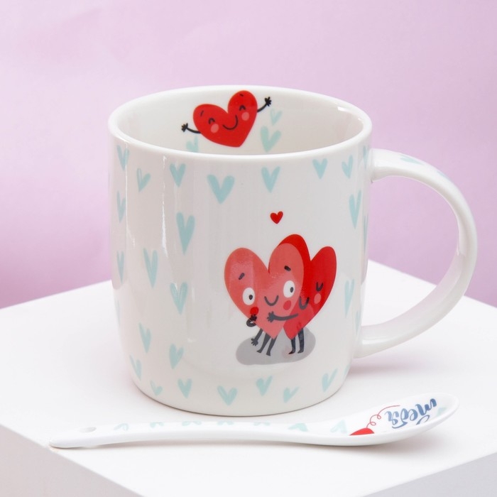 Кружка керамическая с ложкой «Я тебя люблю», 350 мл, цвет белый Кружка керамическая с ложкой «Я тебя люблю», 350 мл, цвет белый