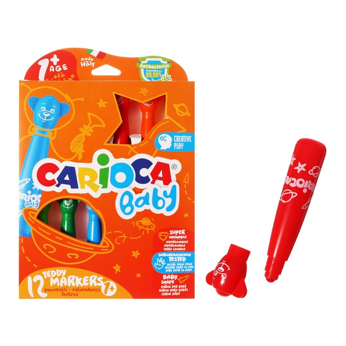 Фломастеры 12 цветов CARIOCA  Фломастеры 12 цветов CARIOCA "Baby", суперсмываемые, для малышей, фигурный колпачок