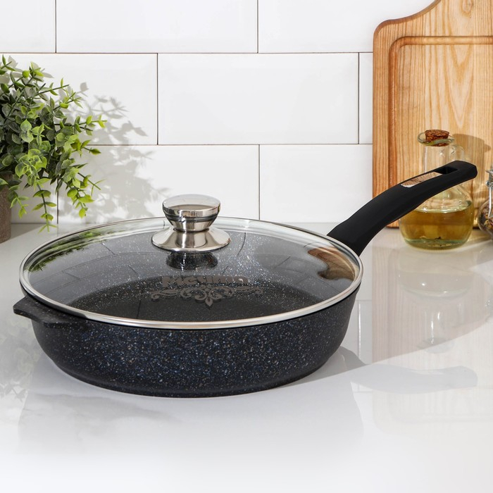 Сковорода «Гранит Star», d=28 см, стеклянная крышка, антипригарное покрытие, тёмно-синий Сковорода «Гранит Star», d=28 см, стеклянная крышка, антипригарное покрытие, тёмно-синий