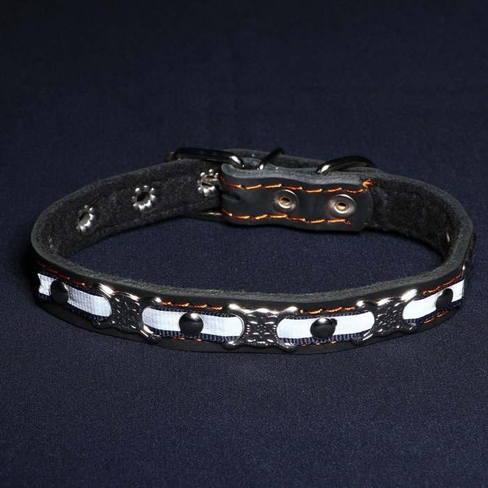 Ошейник кожаный светоотражающий на синтепоне бабочка, 45 х 2 см, ОШ 25-35 см, чёрный Ошейник кожаный светоотражающий на синтепоне бабочка, 45 х 2 см, ОШ 25-35 см, чёрный
