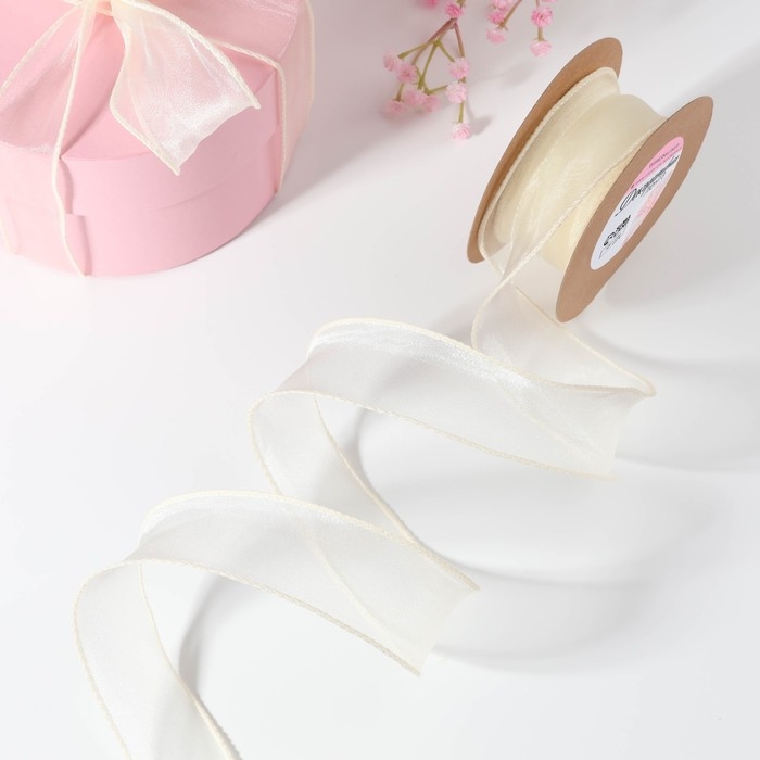 Лента капроновая «Волна», с блеском, 40 мм, 10 ± 1 м, цвет сливочный №3 Лента капроновая «Волна», с блеском, 40 мм, 10 ± 1 м, цвет сливочный №3