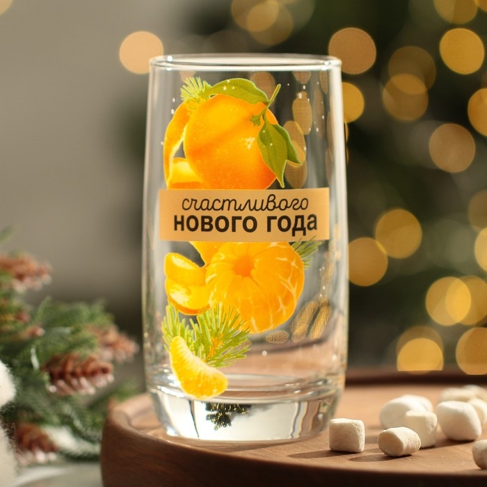 Новый год. Стакан стеклянный «Мандаринки», 330 мл Новый год. Стакан стеклянный «Мандаринки», 330 мл