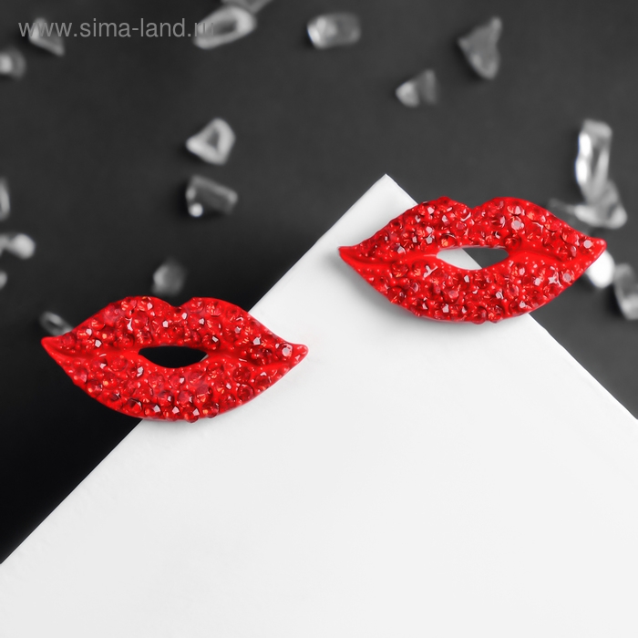Серьги со стразами «Роли» губы, цвет красный Серьги со стразами «Роли» губы, цвет красный