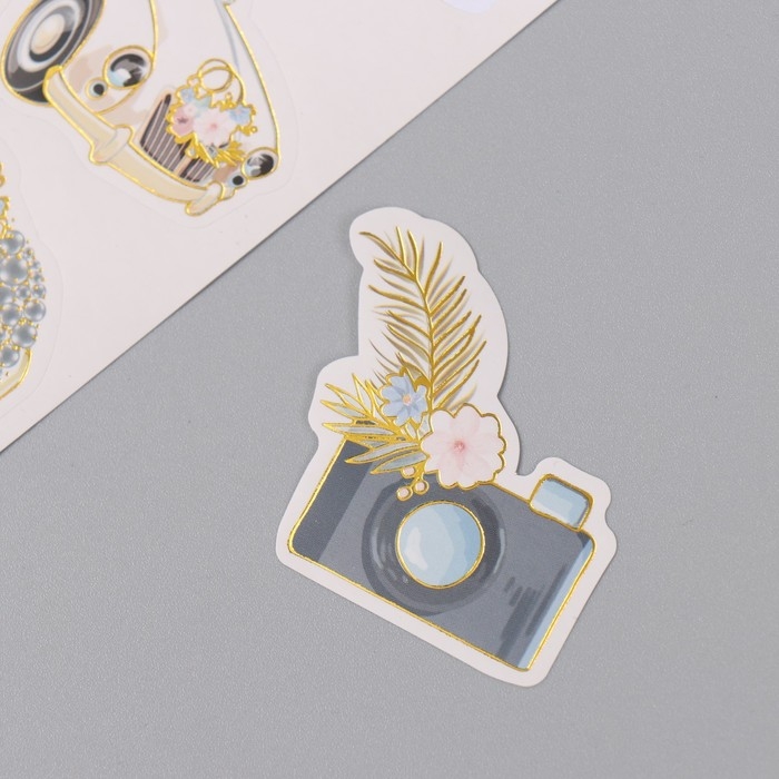 Фотоальбом 25 листов (наклейки+кольца)  Фотоальбом 25 листов (наклейки+кольца) "Свадебный день" тиснение золото 19х27х3 см