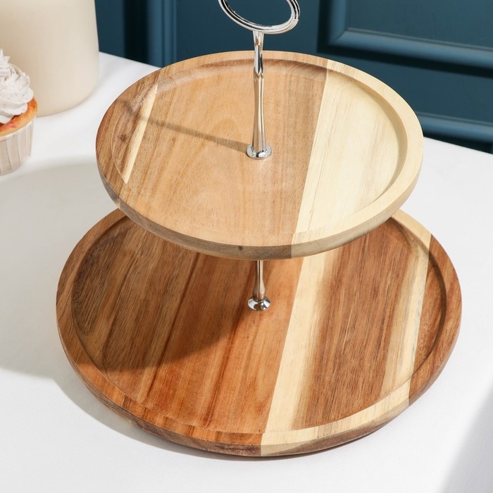 Блюдо для подачи «Тропики», 2 яруса, d=26 см, d=21 см, акация Блюдо для подачи «Тропики», 2 яруса, d=26 см, d=21 см, акация