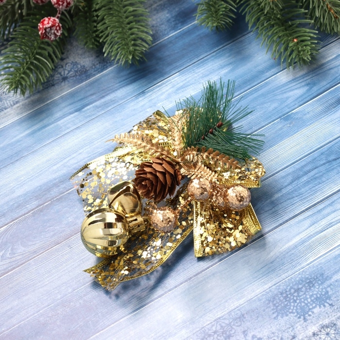 Украшение ёлочное Украшение ёлочное "Новогодний стиль" бант блеск, 13х14 см, золото