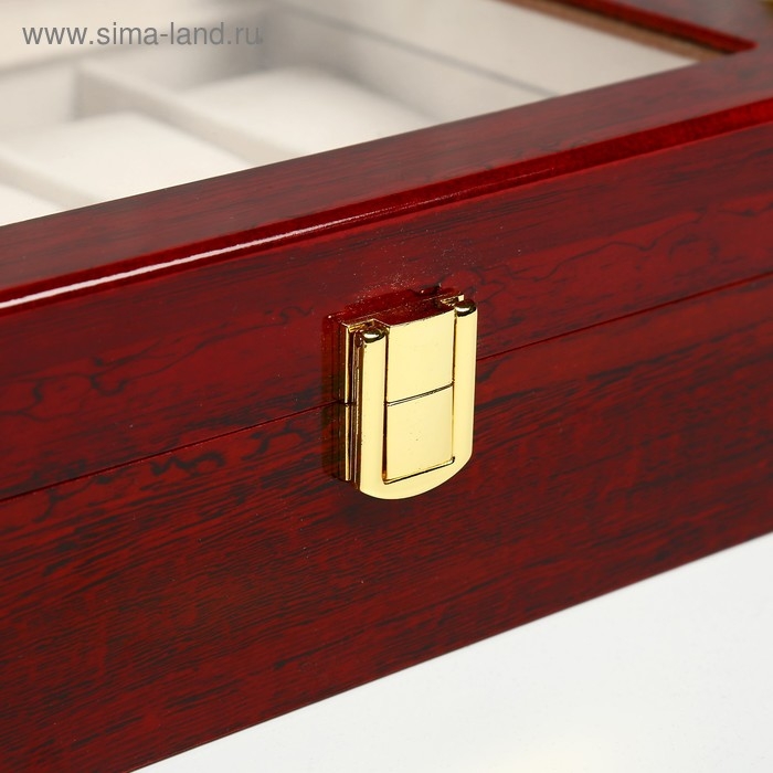 Шкатулка дерево под часы 10 отделений "Красно-коричневая" лак 8х26х20 см