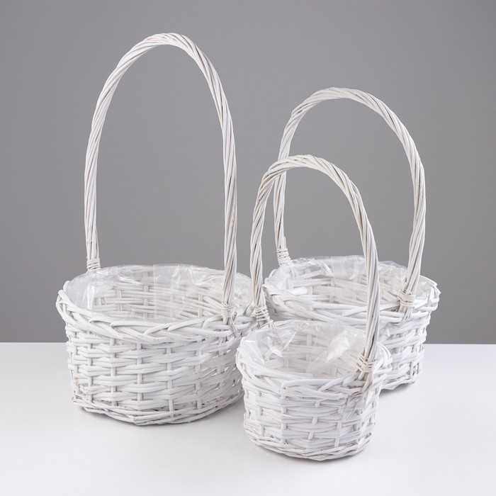 Набор корзин «Плетёнка», белый, 3 шт, 28×14/45 см, 24×13/41 см, 19×11/37 см, ива Набор корзин «Плетёнка», белый, 3 шт, 28×14/45 см, 24×13/41 см, 19×11/37 см, ива