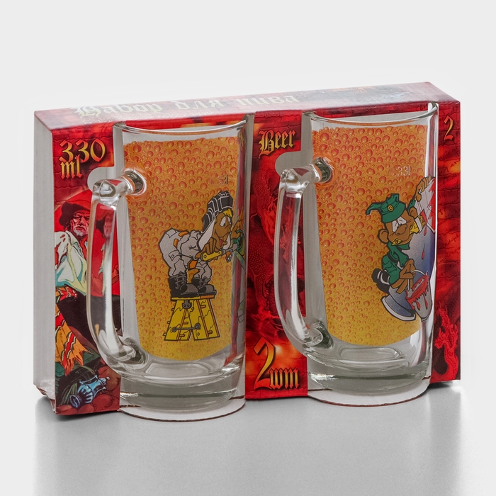 Набор пивных кружек «Приколисты», 330 мл, в подарочной упаковке, 2 шт, рисунок МИКС Набор пивных кружек «Приколисты», 330 мл, в подарочной упаковке, 2 шт, рисунок МИКС