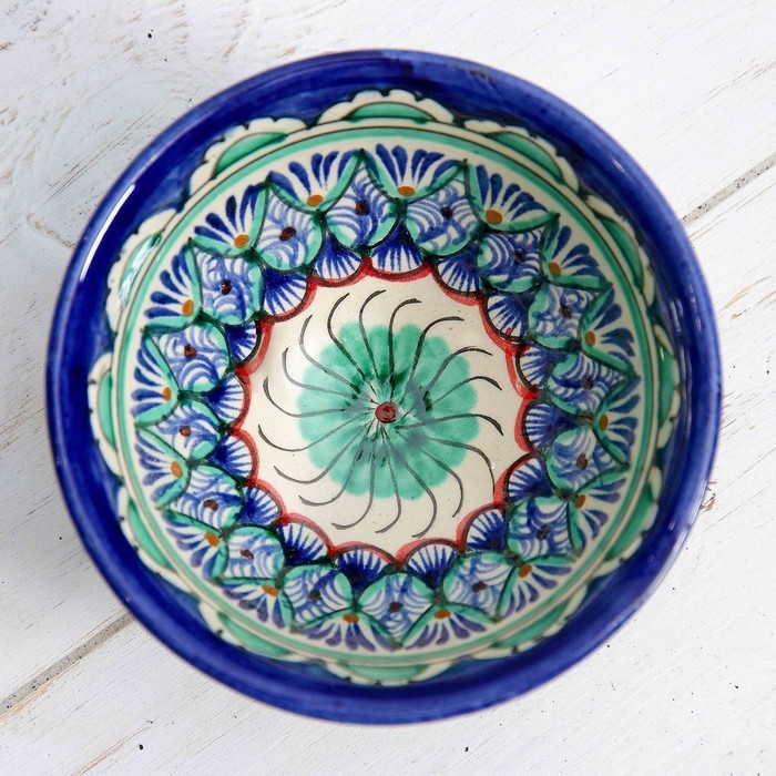 Пиала чайная Риштанская керамика  Пиала чайная Риштанская керамика "Узоры" большая, 11 см, микс