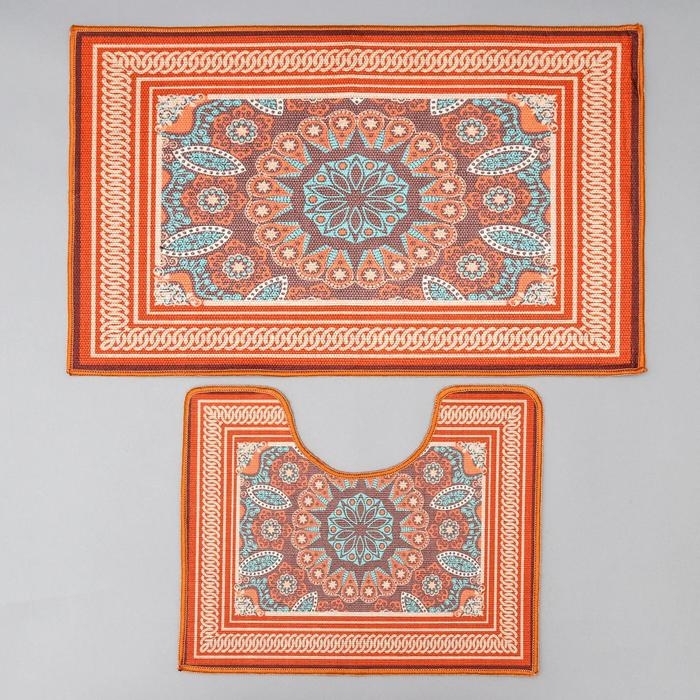 Набор ковриков для ванной и туалета Доляна «Геомертик», 2 шт: 50×78 см, 40×50 см, цвет серый Набор ковриков для ванной и туалета Доляна «Геомертик», 2 шт: 50×78 см, 40×50 см, цвет серый