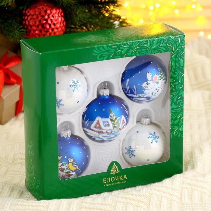 Набор новогодних шаров Набор новогодних шаров "Стужа" (набор 5 шт) 6 см, микс