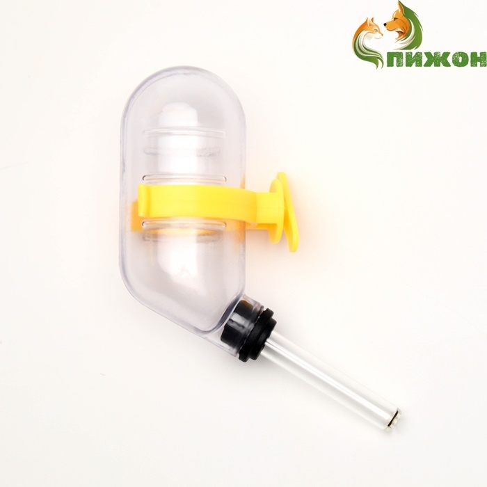 Поилка для грызунов, 60 мл, прозрачная с жёлтым креплением Поилка для грызунов, 60 мл, прозрачная с жёлтым креплением
