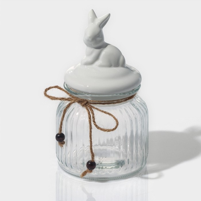 Банка стеклянная для сыпучих продуктов с керамической крышкой Доляна &laquo;Зайка&raquo;, 600 мл