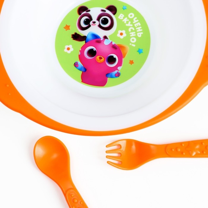 Набор детской посуды «Очень вкусно», тарелка на присоске 250мл, вилка, ложка Набор детской посуды «Очень вкусно», тарелка на присоске 250мл, вилка, ложка