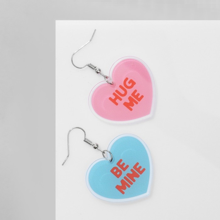 Серьги акрил «Сердце» обнимашки, цвет розово-голубой Серьги акрил «Сердце» обнимашки, цвет розово-голубой