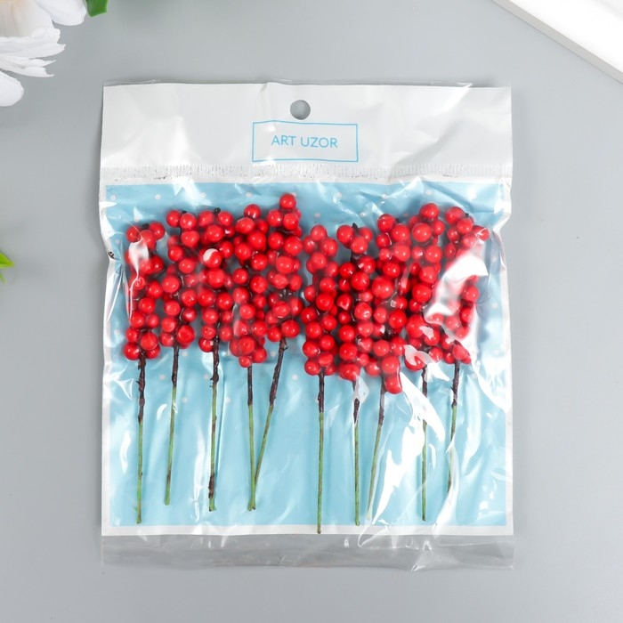 Декор для творчества Декор для творчества "Веточка с ягодами" красный набор 10 шт 1х1х9 см