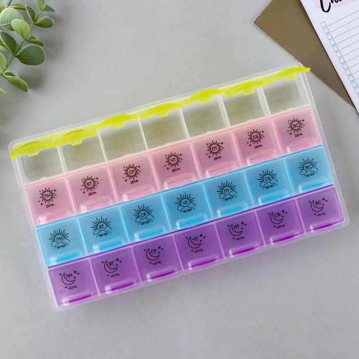 Таблетница органайзер, 28 секций, русские буквы, 21.6 х12 х 1.7 см. Таблетница органайзер, 28 секций, русские буквы, 21.6 х12 х 1.7 см.