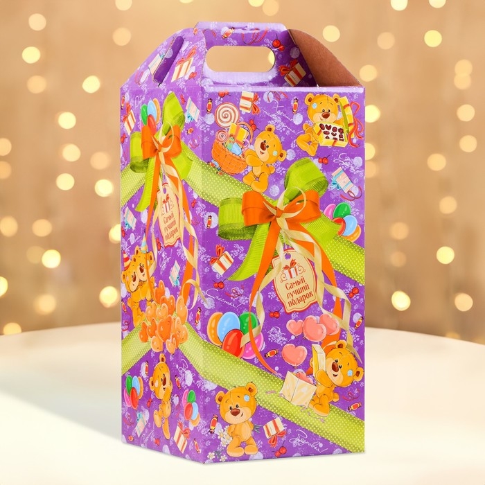 Новый год. Коробка подарочная новогодняя Ларец "Подарок" 16,2 х 37,7 х 16 см.