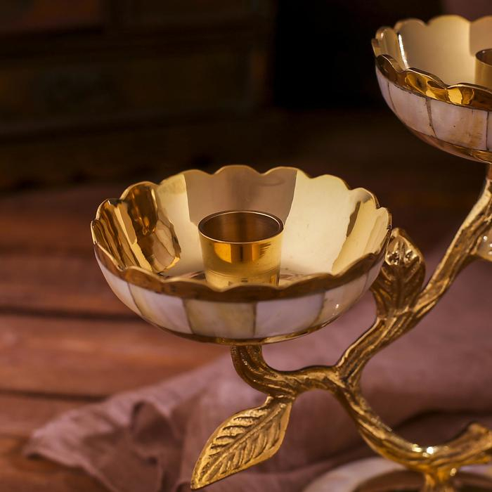 Подсвечник латунь на 2 свечи "Цветение" с перламутром 16х10х16,5 см