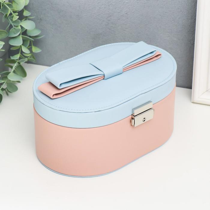 Шкатулка кожзам для украшений Шкатулка кожзам для украшений "Бант" персиково-голубая 12х13,5х20,5 см