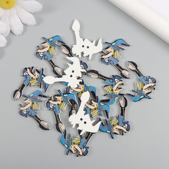 Пуговицы дерево для творчества 2 прокола Пуговицы дерево для творчества 2 прокола "Ведьма на метле" набор 15 шт 3,5х2,5 см