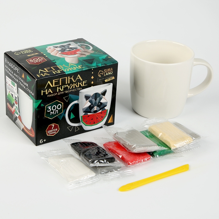 Набор для декора кружки полимерной глиной. Лепка на кружке «Полигональный енот» Набор для декора кружки полимерной глиной. Лепка на кружке «Полигональный енот»